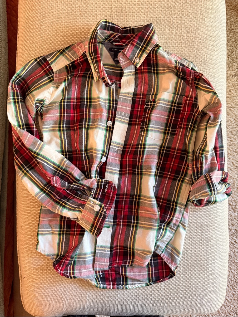 Tommy Hilfiger Red and Green Plaid Button-Down Shirt